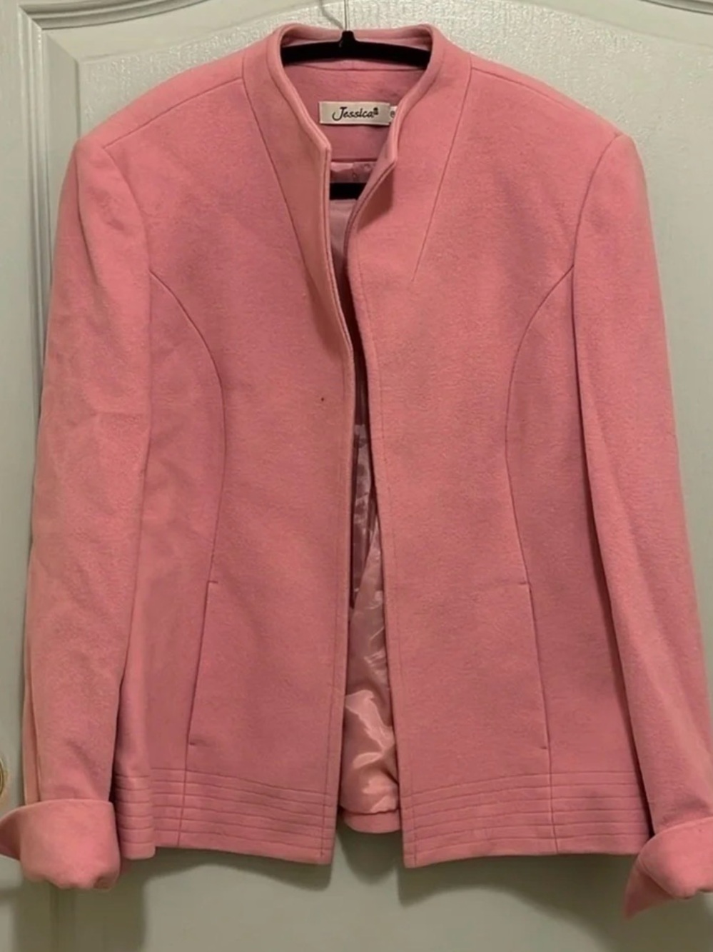 Jessica Pink 75% Wool 5% Cashmere Collarless Blazer